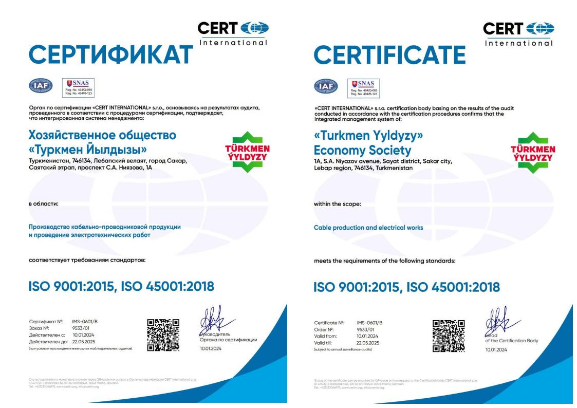 Renewed ISO 9001:2015 and ISO 45001:2018 certificates of conformity